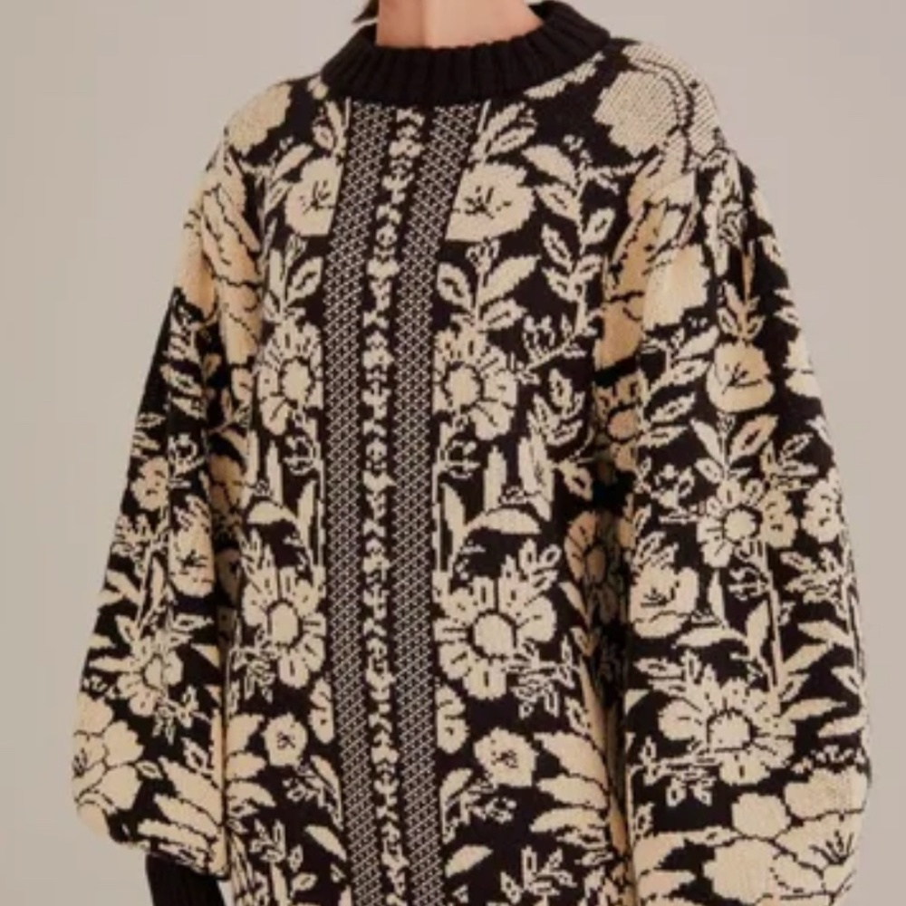 NWT Farm Rio Pineapple XL Sweater Dress Black White